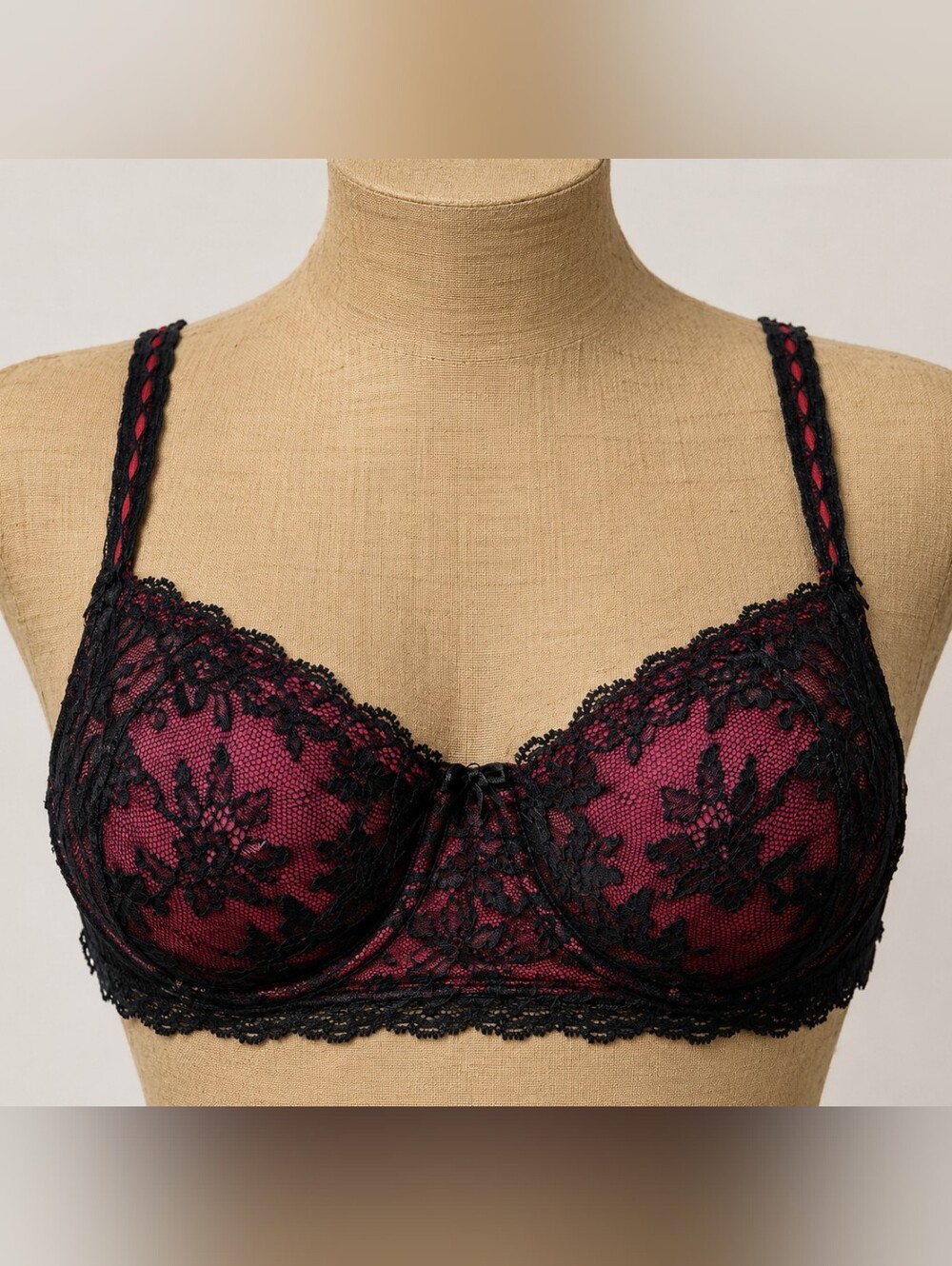 Felina Black & Red Lace Underwire Bra 38C Floral Lingerie